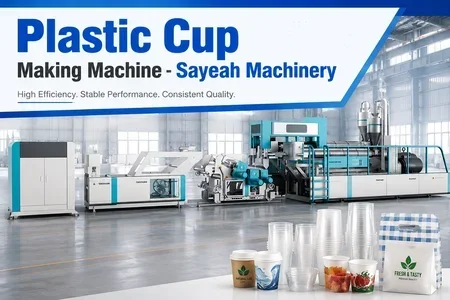 Plastic Cup Making Machine - Sayeah Machinery illustration